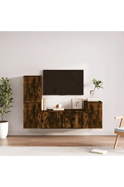 Concept Σετ ντουλαπιών τηλεόρασης, 4 τεμάχια, καπνιστή δρυς, επεξεργασμένο ξύλο