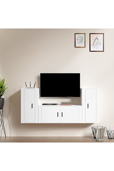 Concept Set comodă TV, 3 piese, alb, lemn prelucrat