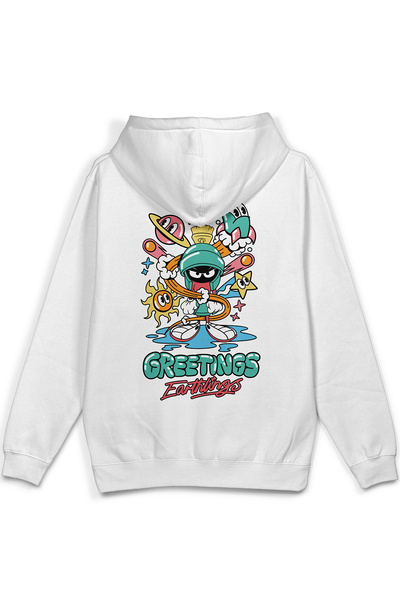 Overoz Greeting Sırt Printed Hooded Yarı Oversized Sweatshirt White Hoodie 1153