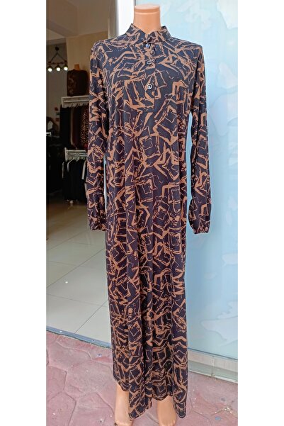 Butik Kadın Desenli Rahat Şık Tesettür Anne Elbisesi