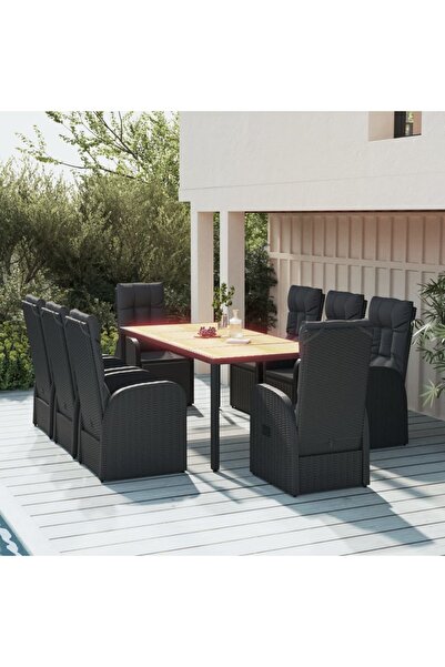 vidaxl Set mobilier de gradina cu perne, 9 piese, negru, poliratan