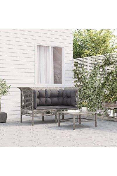 Concept Γωνιακοί καναπέδες κήπου με μαξιλάρια, 2 τεμ., γκρι, πολυρατάν