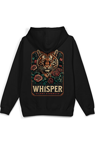 Overoz Whisper Kaplan Sırt Printed Hooded Half Oversized Sweatshirt Black Hoo...