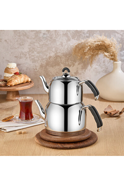 Özkent Lotus Orta Boy Paslanmaz Çelik Çaydanlık 3,45 Lt (1,2+2,25Lt) Süzgeçli