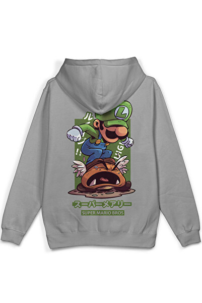 Overoz سوبر سيرت مطبوع بغطاء رأس سويت شيرت شبه كبير الحجم باللون الرمادي 1390