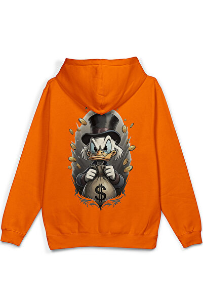 Overoz Varyemez Amca Sırt Printed Hooded Half Oversized Sweatshirt Orange Hoo...