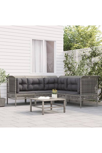 Concept Σετ επίπλων κήπου 5 τεμαχίων με μαξιλάρια, γκρι, πολυρατάν