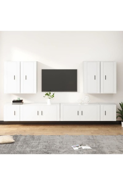 Concept Set dulap TV, 8 piese, alb, lemn prelucrat