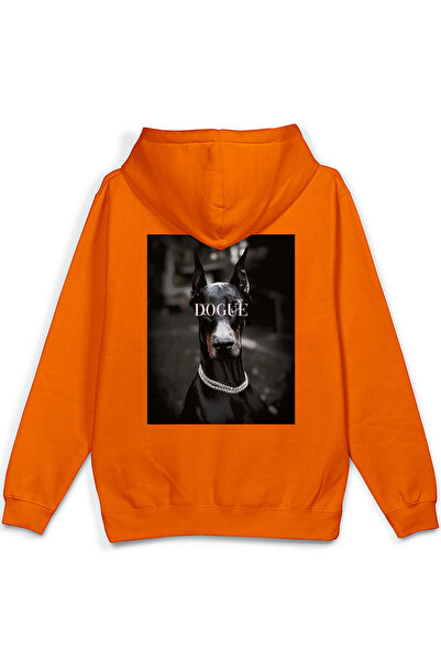 Overoz Doberman Dogue Dog Back Printed Hooded Half Oversized Sweatshirt Orang...