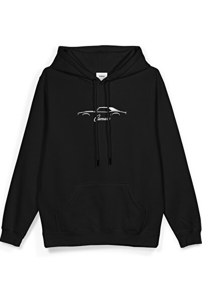 Overoz Camaro Classic Car Printed Hooded Semi Oversized Sweatshirt Black Hood...