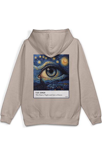 Overoz Van Gogh Starry Night Back Printed Hooded Half Oversized Sweatshirt St...