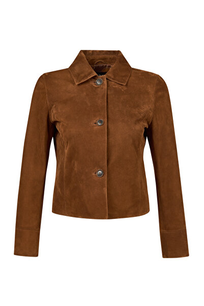 Derimod Beatrix Women's Camel Shirt Collar Suede Leather Jacket 26Sge561310