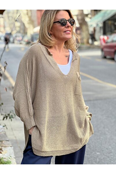 Fibula Asimetrik yaka yarasa kol standart beden merserize triko bluz 36-48 be...