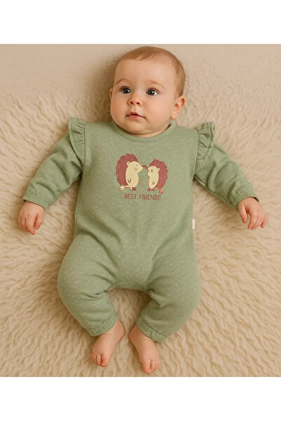 miyrem Hedgehog Embroidered 100% Cotton Baby Girl Jumpsuit