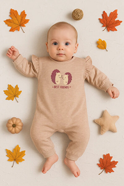 miyrem Hedgehog Embroidered 100% Cotton Baby Girl Jumpsuit