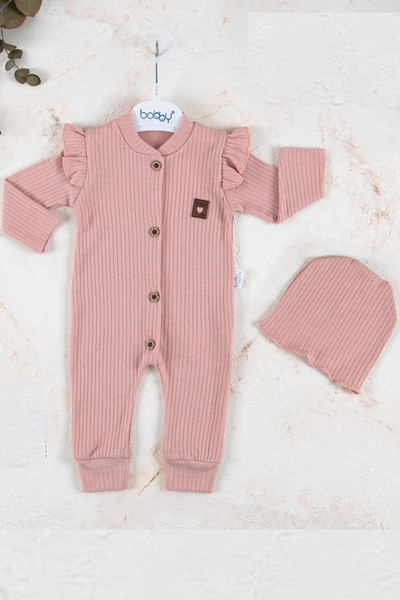 miyrem 100% Cotton Baby Girl Jumpsuit with Buttoned Hat