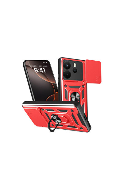 cepmoda حافظة REDMİ "NOTE 14 (4G)" مزدوجة الطبقات - حلقة، حامل، غطاء منزلق لل...