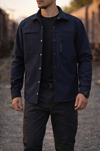 Souris Jachetă cămașă softshell pentru bărbați, albastru marin închis slim fi...