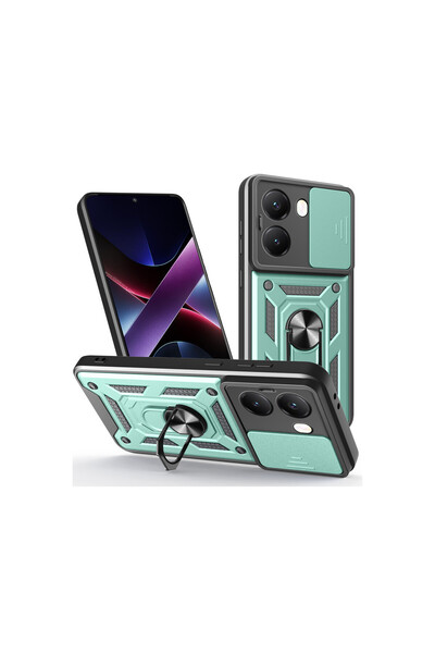 cepmoda حافظة POCO "X7 PRO" مزدوجة الطبقات - مع حلقة، وحامل، وغطاء منزلق للكا...