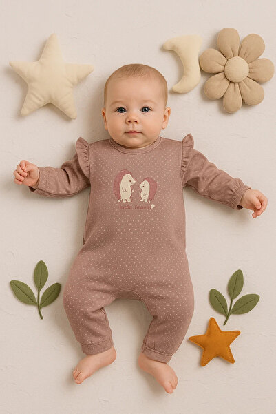 miyrem Hedgehog Embroidered 100% Cotton Baby Girl Jumpsuit
