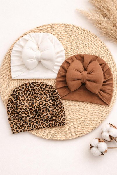 BYS BABY FASHION 3-Piece Newborn Baby Girl/Girl Child Double Layer Bonnet with Bow, Suitable for Use between 0-12 Months