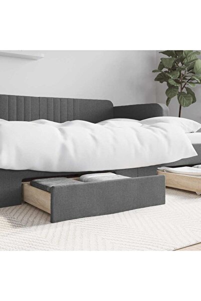 Concept Συρτάρια κρεβατιού 2 τεμ., σκούρο γκρι, επεξεργασμένο ξύλο και ύφασμα