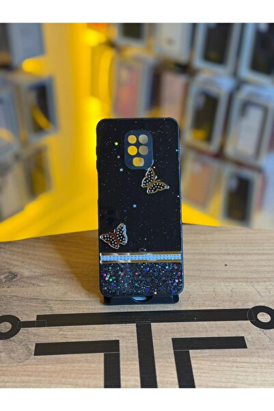 Avcı Teknoloji Market Redmi Note 9 Pro Uyumlu Kelebek Figürlü Simli Parlak Te...