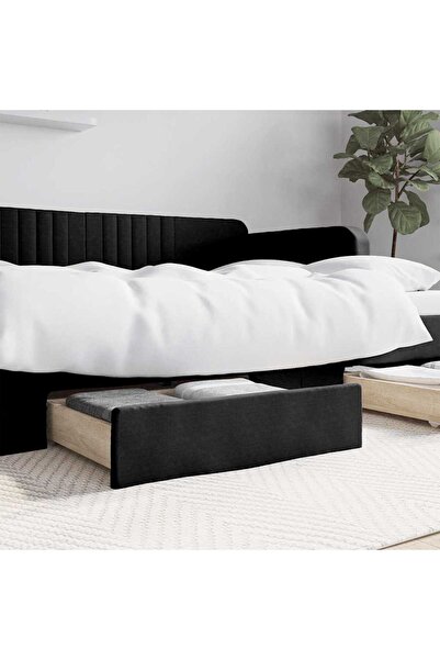 Concept Συρτάρια κρεβατιού 2 τεμ., μαύρα, επεξεργασμένο ξύλο και οικολογικό Δ...