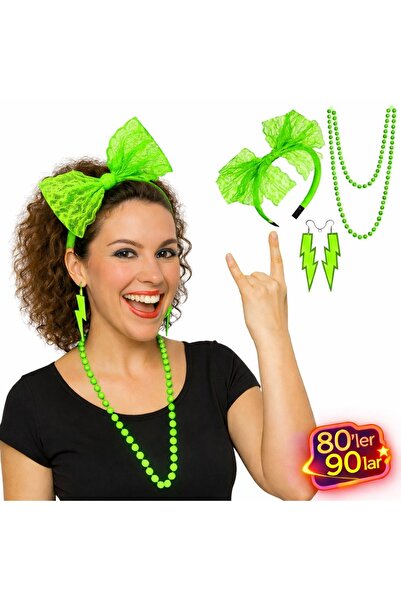 ForWhat Set de petrecere cu coroană, cercei și colier verde neon pentru birou...