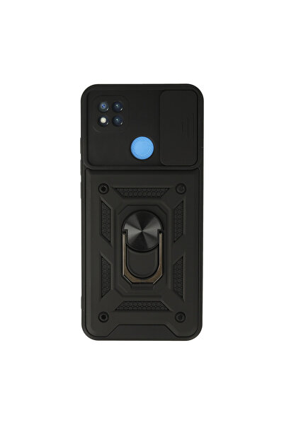 cepmoda حافظة REDMİ "9C" ذات الطبقة المزدوجة - حلقة، حامل، غطاء منزلق للكامير...