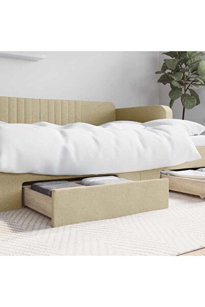 Concept Συρτάρια κρεβατιού 2 τεμ., κρεμ, επεξεργασμένο ξύλο και ύφασμα