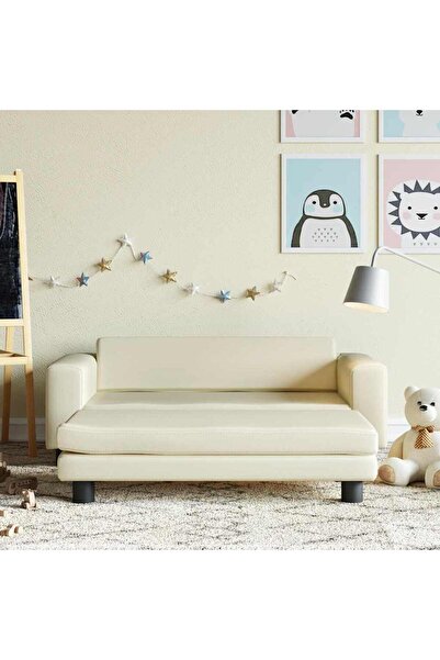 Concept Canapea copii cu taburet crem 100x50x30cm piele ecologică
