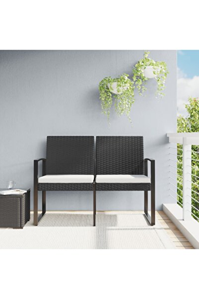 Concept Bancă de grădină cu 2 locuri, cu perne, negru, PP ratan