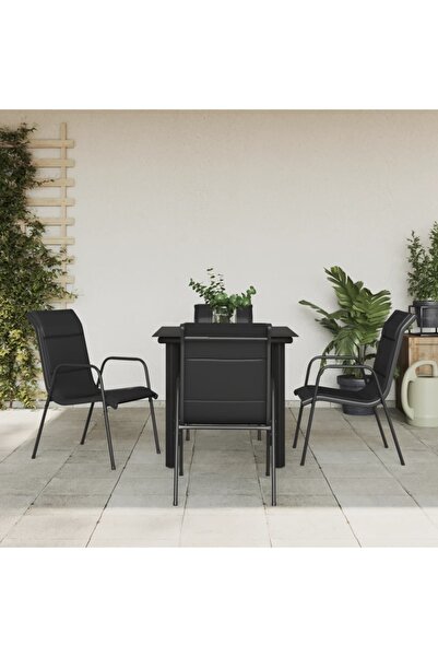 Concept Σετ επίπλων κήπου, 5 τεμάχια, μαύρο, ατσάλι και υφασμάτινο