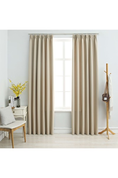 Concept Κουρτίνες συσκότισης με γάντζους, 2 τεμ., μπεζ, 140 x 225 εκ.