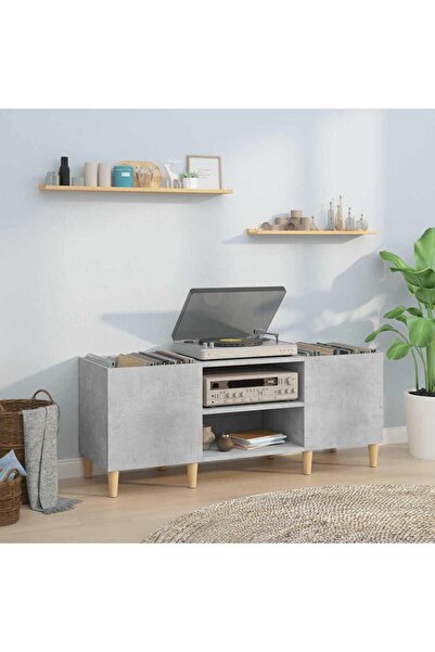 Concept Dulap pentru discuri gri beton, 121x38x48 cm, lemn prelucrat