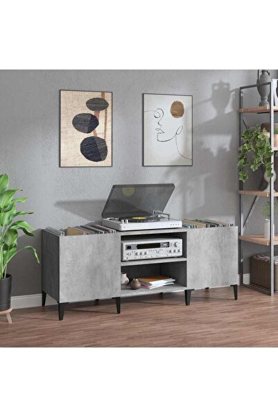Concept Γκρι θήκη δίσκων από σκυρόδεμα, 121x38x48 εκ., επεξεργασμένο ξύλο