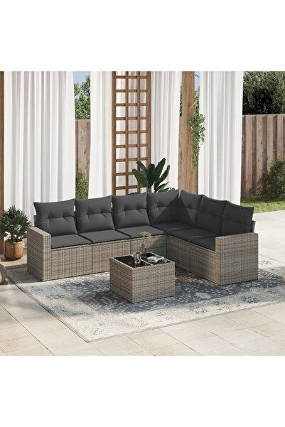 Concept Σετ καναπέδων κήπου 7 τεμαχίων με μαξιλάρια, γκρι, πολυρατάν