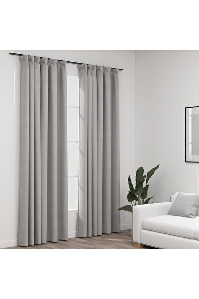 Concept Κουρτίνες συσκότισης σε όψη καμβά, γάντζοι, 2 τεμ. γκρι, 140x225 εκ.