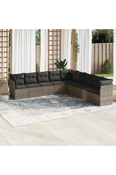 Concept Σετ καναπέ κήπου 9 τεμαχίων με μαξιλάρια, γκρι, πολυρατάν