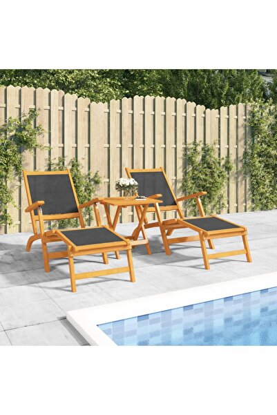 Concept Ξαπλώστρες εξωτερικού χώρου, 2 τεμ., από μασίφ ξύλο ακακίας και texti...