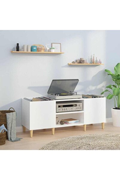 Concept Γυαλιστερά λευκά ντουλάπια δίσκων 121x38x48 εκ., επεξεργασμένο ξύλο