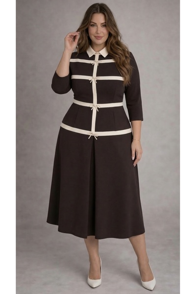 Meddesa Midi dress with contrast details and decorative bows