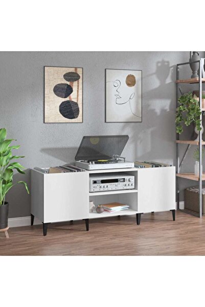 Concept Comodă discuri, alb, 121x38x48 cm, lemn prelucrat