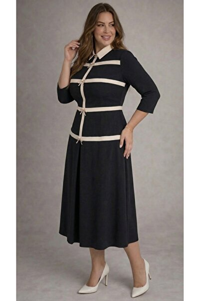 Meddesa Midi dress with contrast details and decorative bows