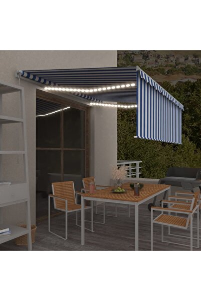 Concept Copertină retractabilă manual cu stor&LED, albastru&alb, 4,5x3m