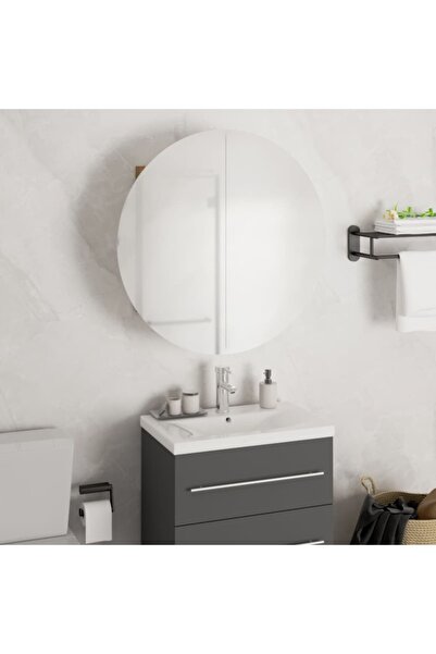 Concept Ντουλάπι μπάνιου με στρογγυλό καθρέφτη και LED, μαύρο, 47x47x17,5 cm