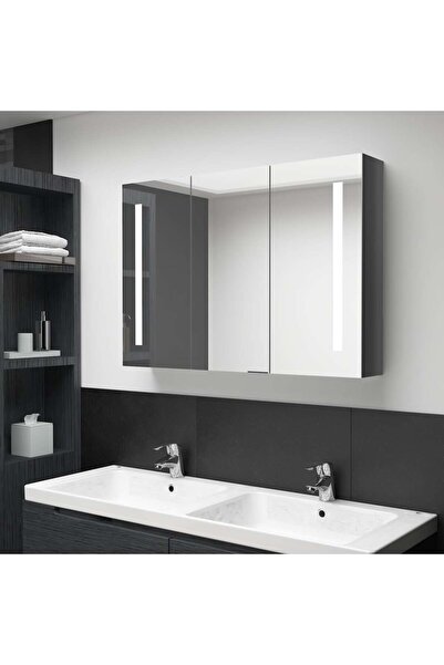 Concept Dulap de baie cu oglindă și LED, gri strălucitor, 89x14x62 cm