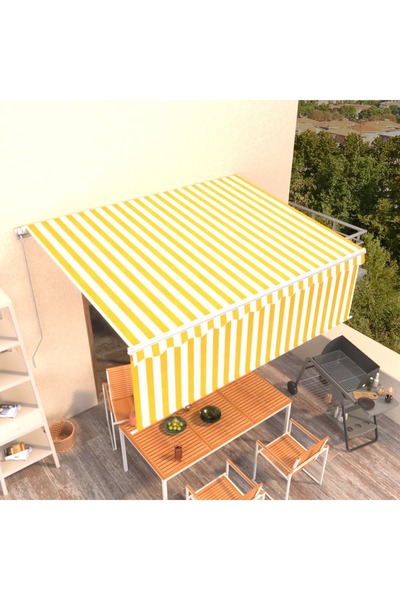 Concept Χειροκίνητη αναδιπλούμενη τέντα με στόρι, κίτρινη και λευκή, 4x3 μ.