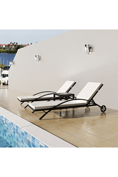 Concept Ξαπλώστρες θαλάσσης με τραπέζι, μαύρες, από πολυρατάν